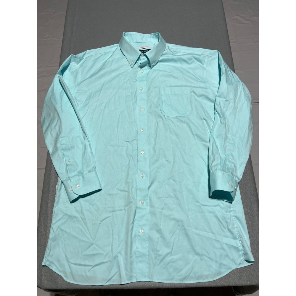 Jos A Bank Traveler Dress Shirt Mens 18 34/35 Light Blue Cotton Traditional Fit